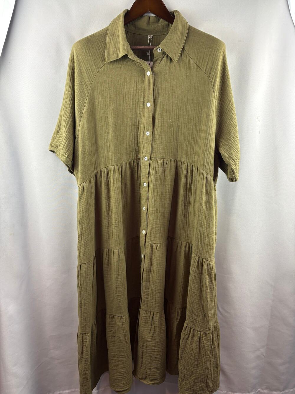 Women’s Paintcolors Fashion XXL Olive Green Button Up Maxi Dress